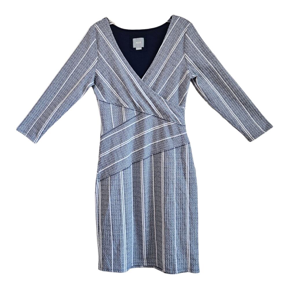 ANTHROPOLOGIE Maeve Women's S / M Wrapped Column Sheath Dress Blue 3/4 Sleeve